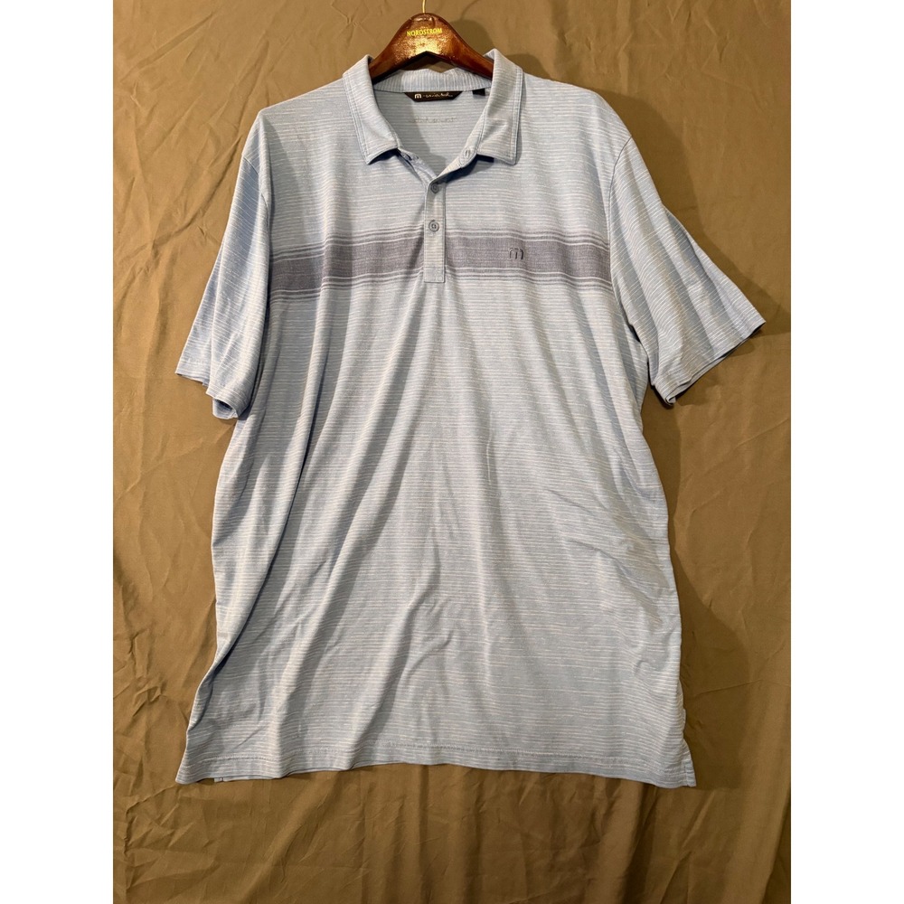 TravisMathew Mens XXL Blue Striped Short Sleeve Golf Polo Performance Shirt